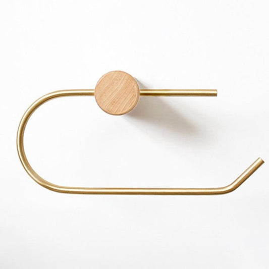 Toiletrulleholder i messing og lyst træ (U-form)