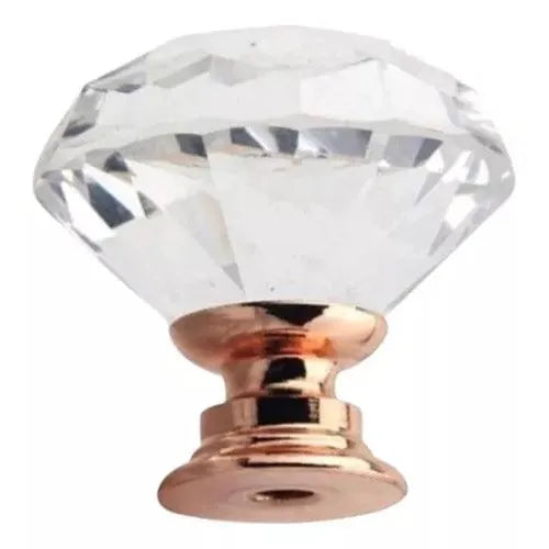 Roseguld møbelknop med klar glas diamantslebet top (Ø: 40 mm)