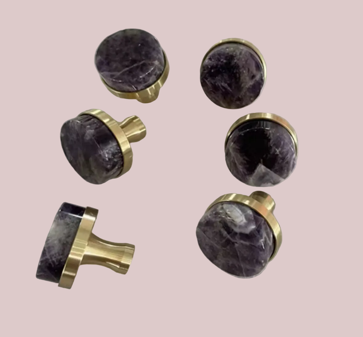 Ametyst og messing - møbelknopper (Ø: 32 mm)